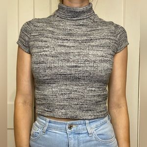 Better Be Gray Striped Turtleneck Short Sleeve Crop Top